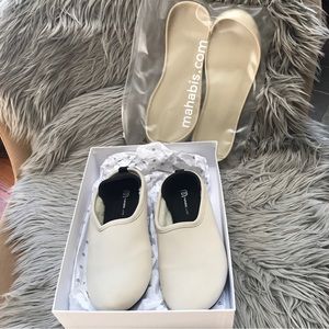 Mahabis Ivory Cream Leather Slippers with Detachable Bottoms New Euro 38 US 7.5